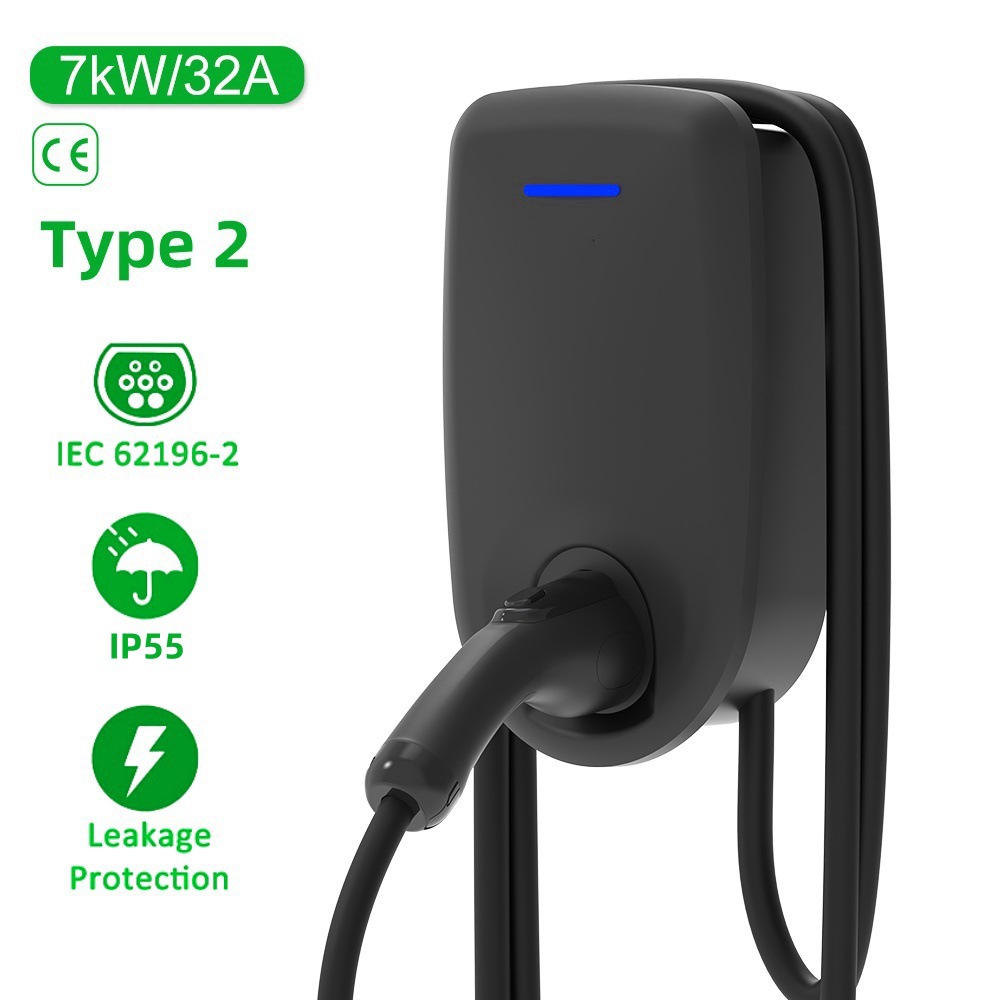 欧标充电桩IP55防水防尘CE证书7KW交流Type2新能源出口智能