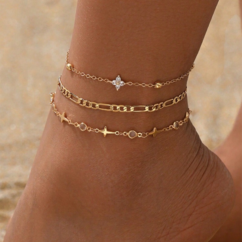 Cross-border bestseller: new four-leaf clover diamond-embellished anklet, light luxury with a high-end feel, ins-style women's multi-layer chain anklet with three chains Cross-border bestseller: new four-leaf clover diamond-embellished anklet, light luxury with a high-end feel, ins-style women's multi-layer chain anklet with three chains