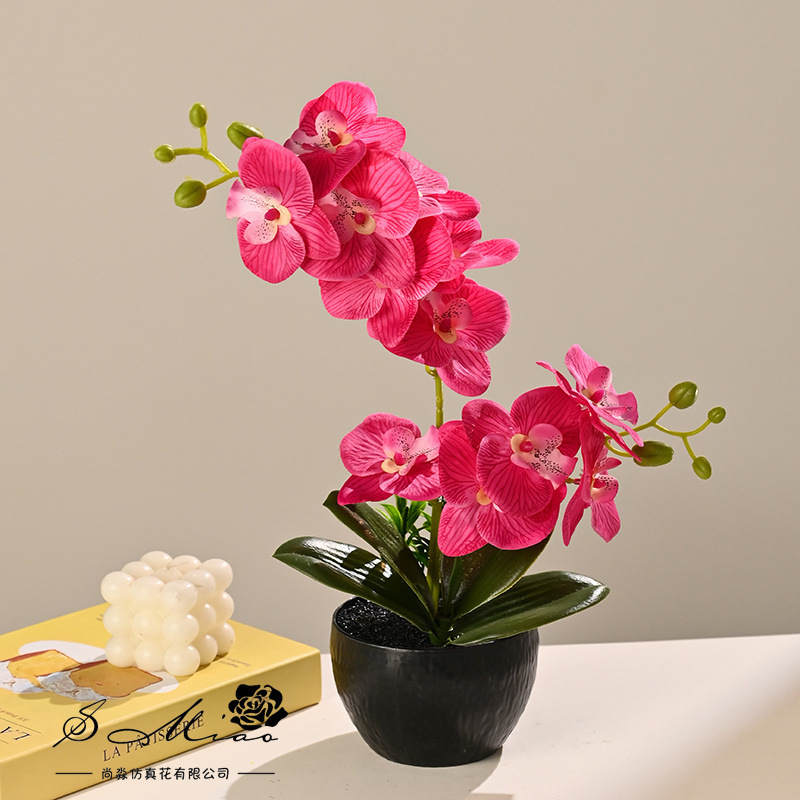 12 tela orquídea mariposa simulación bonsai decoración del hogar fotografía flores artificiales flores de boda pequeños adornos verdes artificiales image 4