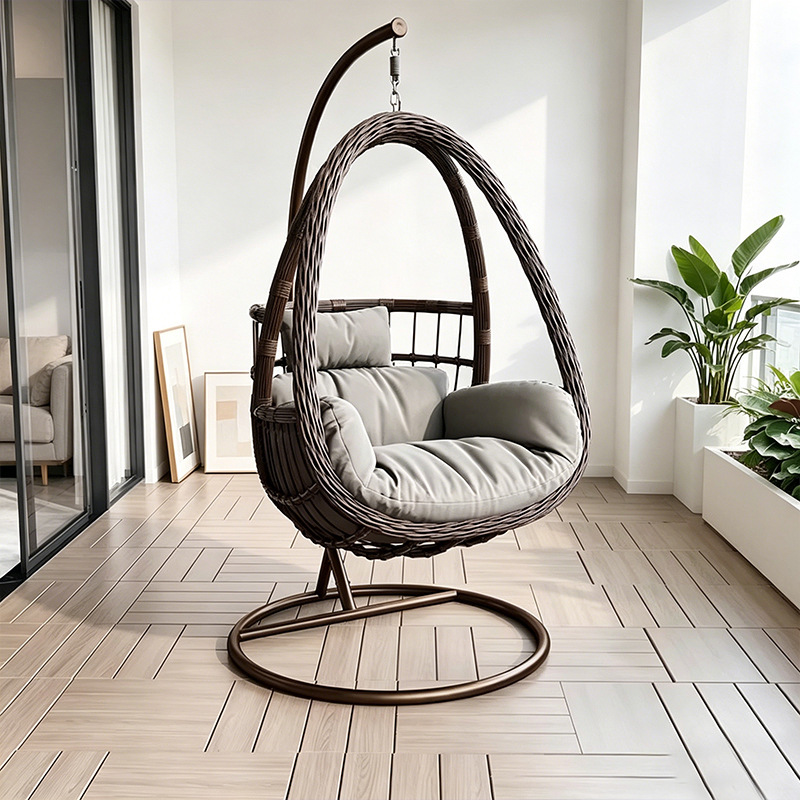 Silla colgante individual de mimbre para exterior, tipo nido de pájaro, para balcón, patio, o interior, tipo columpio, en stock. image 7