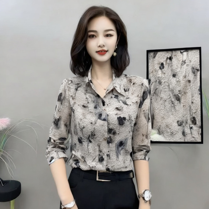 【现货】2025新款夏季七分袖碎花显瘦时尚小衫女套头宽松印花衬衫|undefined