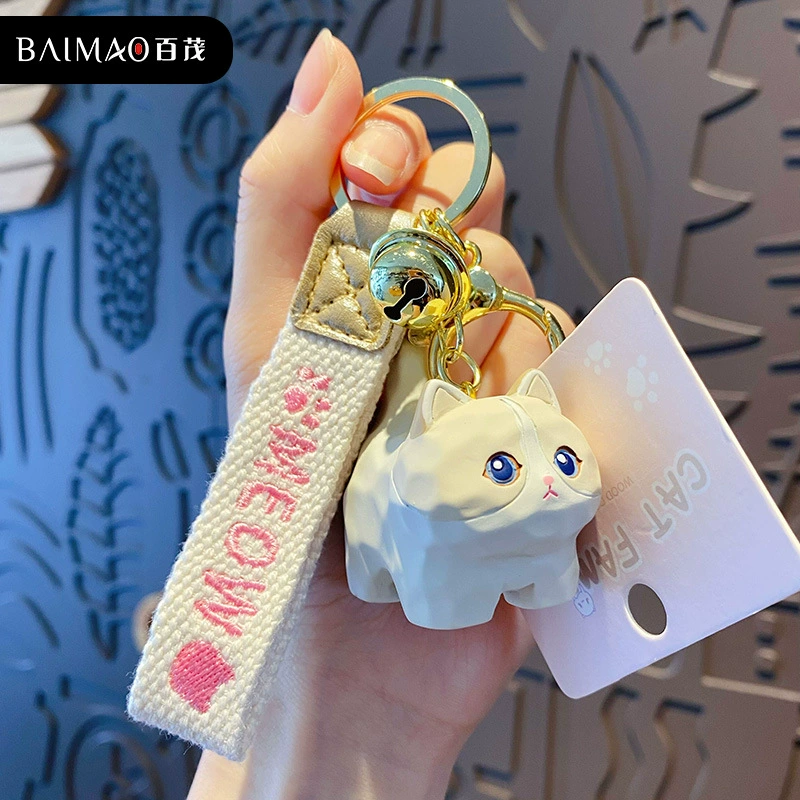 Милый брелок для ключей в виде resin-кошки из дерева, подвеска для сумки с колокольчиком и упаковкой OPP, 5 моделей