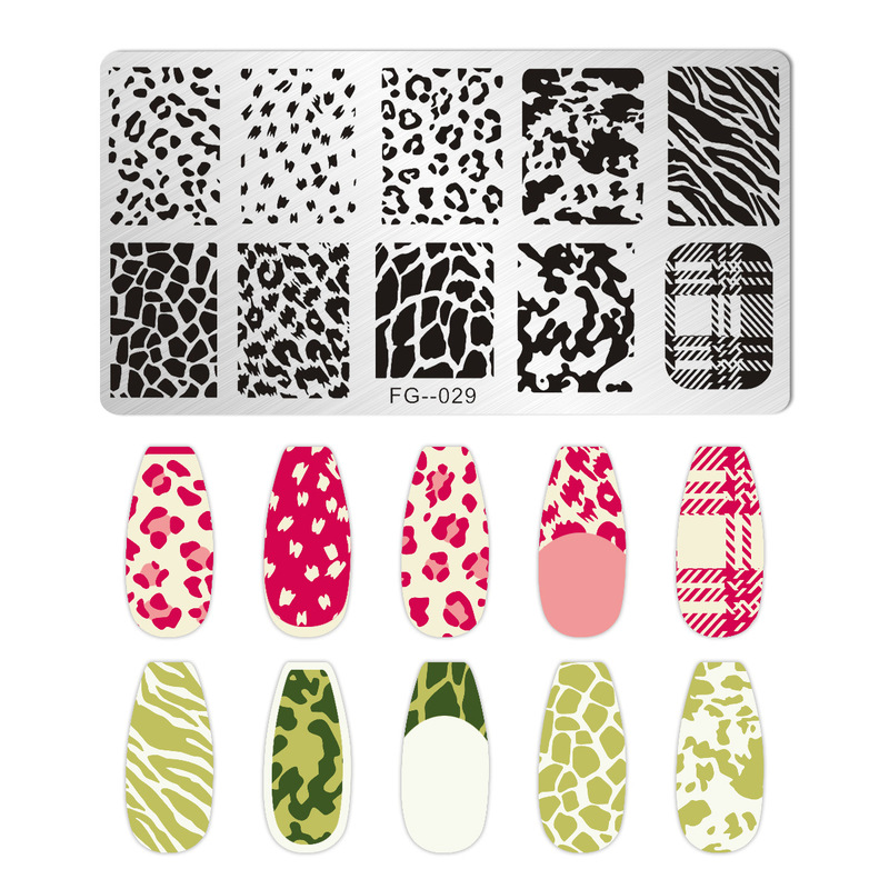 跨境美甲印花板格纹豹纹牛仔纹Nailplate不锈钢指甲复古模板转印|undefined