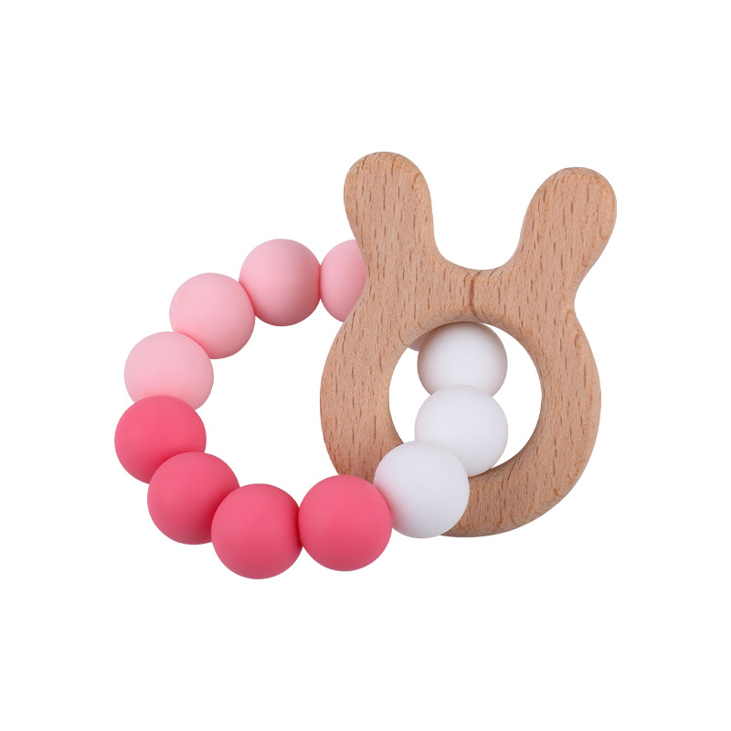 Nueva DIY creativo de dibujos animados juguete de haya mordedor bebé Beech biberón cuentas de silicona pulsera teether stick