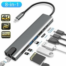 type-c转HDMI USB3.0转RJ45网卡 多功能扩展坞PD供电 8合1集线器