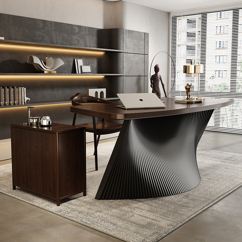 意式极简现代家用书桌老板办公桌异形设计师茶台办公桌扇形书法桌