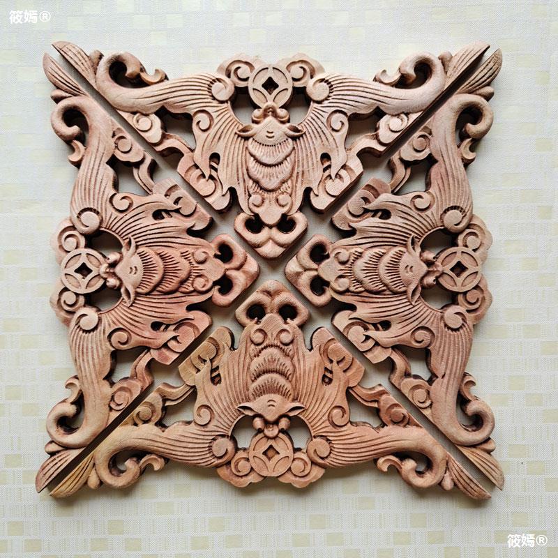 Dongyang wood carving Pendant Zhangmu carving Bat Corner flower solid wood suspended ceiling APPLIQUE Home accessories decorate Corner flower triangle