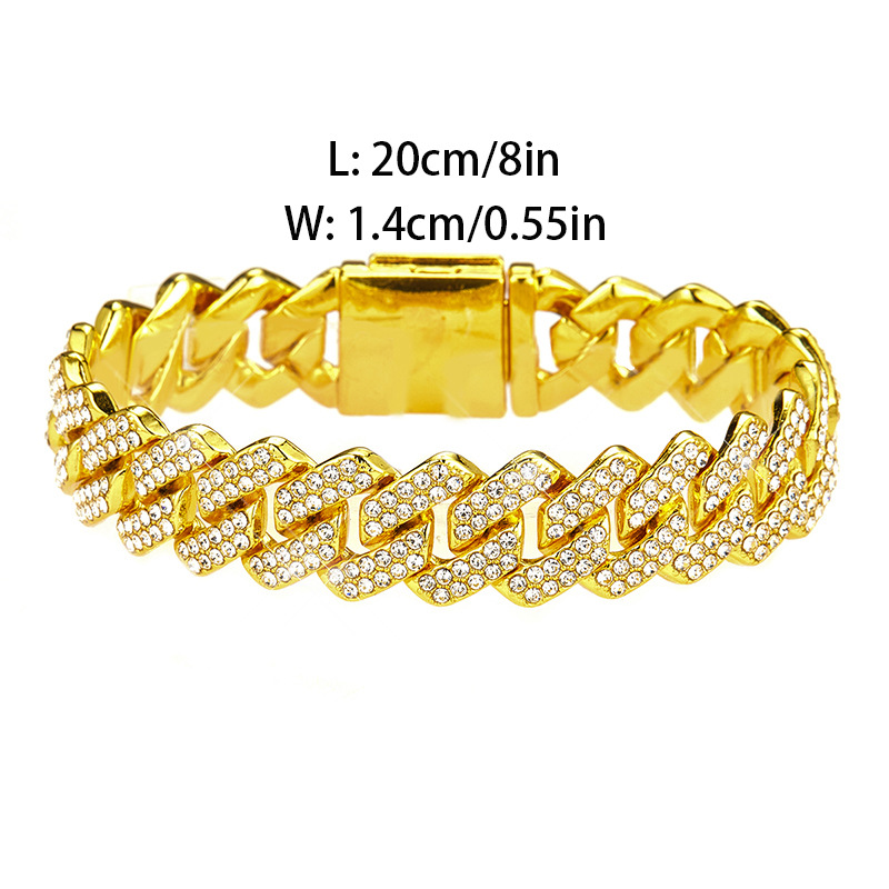 Bracelets, Necklace Classification cuban link chain Chain Type Hip-hop Geometric Alloy Plating Inlay Rhinestones Unisex Bracelets Necklace