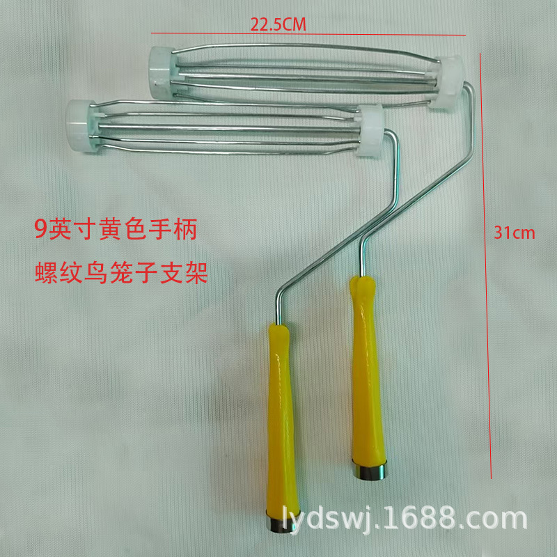 Rodillo de pintura de 9 y 7 pulgadas para comercio exterior, con soporte de jaula de pájaro de cuatro nervaduras, en poliéster, para recubrimientos de pintura, en amarillo y negro