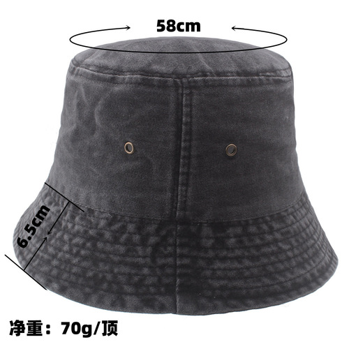 Washed and distressed short-brimmed fisherman's hat cotton basin hat solid color men's and women's outdoor travel foldable sun hat sun hat
