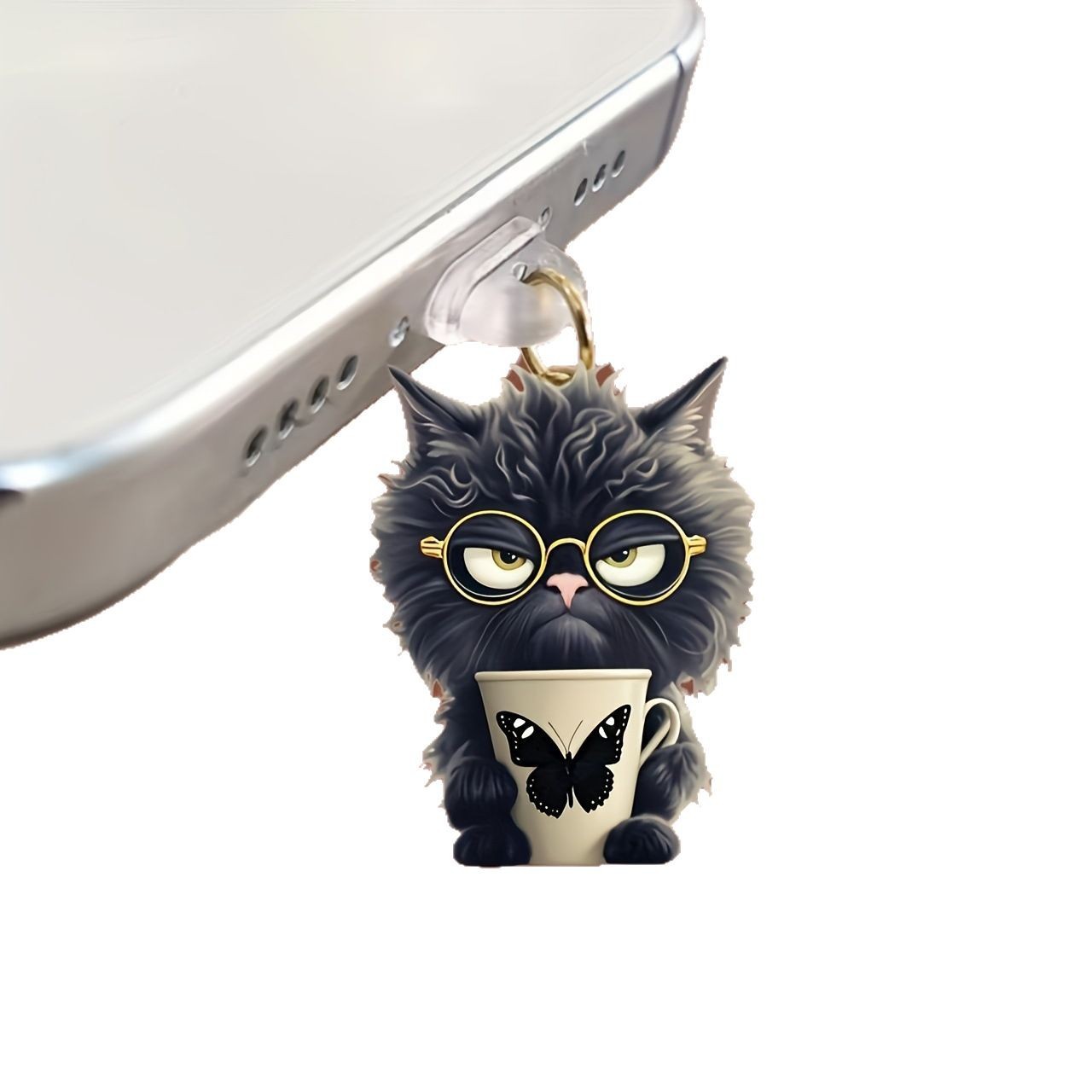Nuevo acrílico transfronterizo plano para taza de menú gatito teléfono móvil polvo tapón colgante decoración