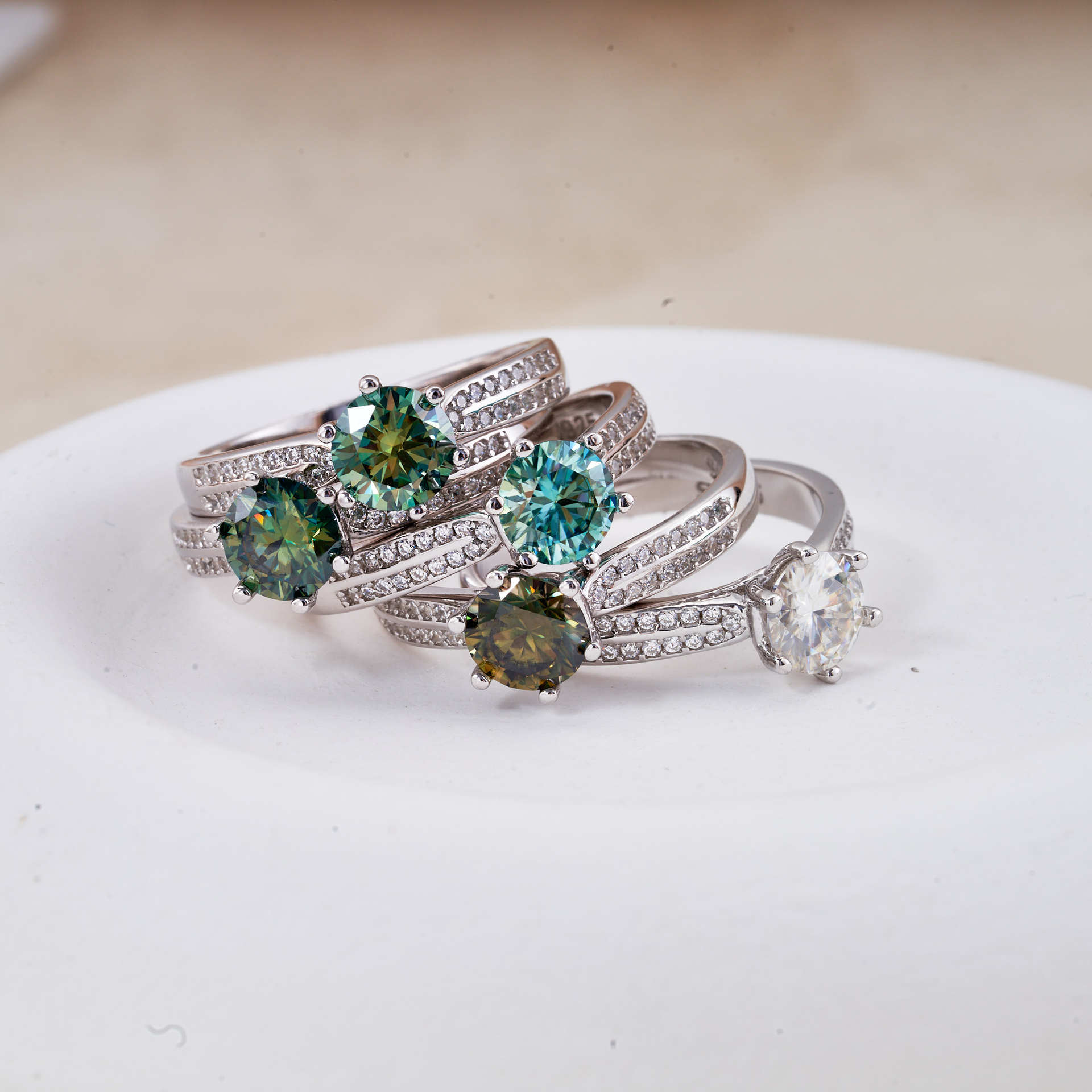 Anillo de piedra de moissan azul de matrimonio de plata esterlina de seis garras de diamante de moissan joyería de mujer joyería de la reina de las estrellas