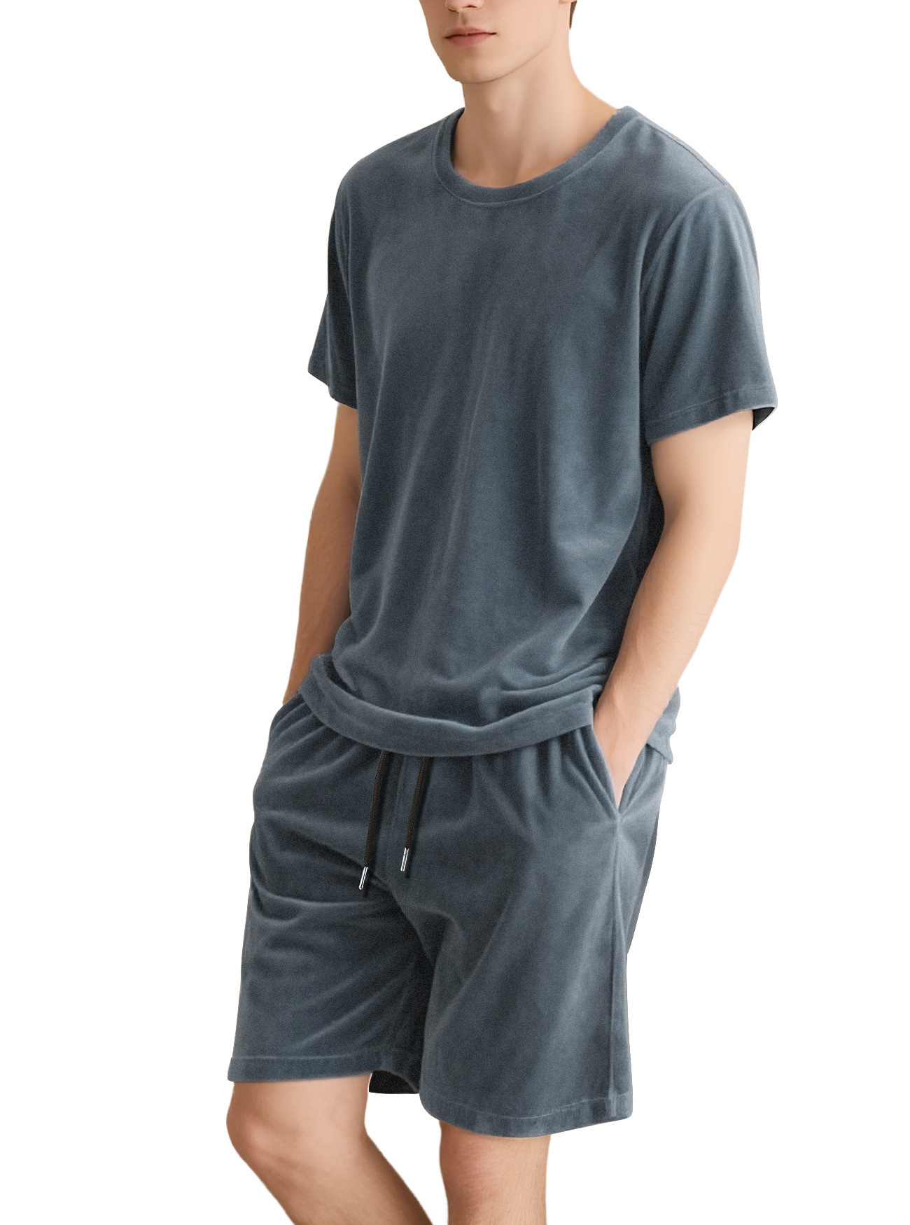 Nuevo transfronterizo de Europa y América Amazon TEMU nuevo hombre de manga corta pantalones cortos deportivos casuales cuello redondo T-shirt de color sólido