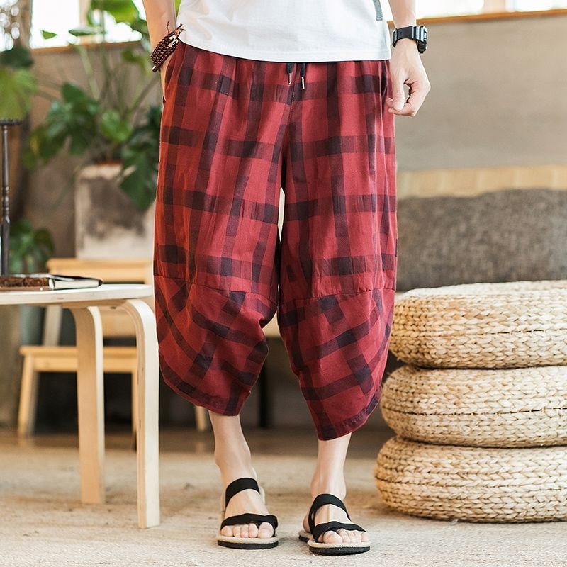 Pantalones cortos de lino de verano Pantalones de moda sueltos más tamaño pantalones cortos pantalones de playa pantalones de pierna ancha pantalones de linterna pantalones cortos