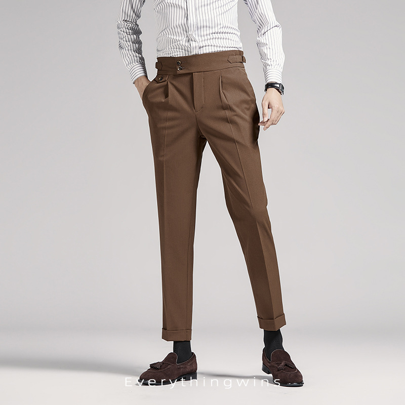 Pantalones cortos para hombre Naples, pantalones de cintura alta, color marrón, corte recto, estilo casual de negocios, ajustados. image 5