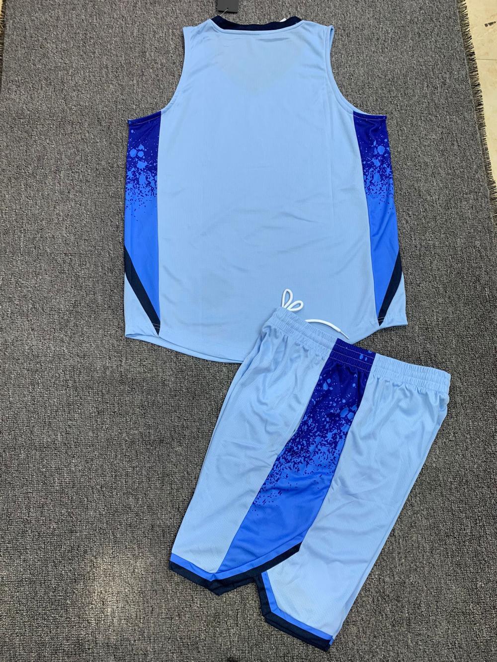Juego de ropa de baloncesto masculino de verano compra de grupo de equipos de impresión de camiseta azul corporativa secado rápido LQ352