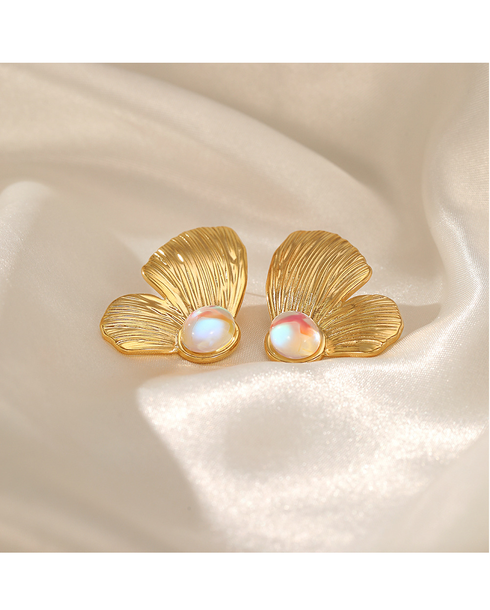 Retro Butterfly Stainless Steel Inlay Artificial Gemstones Ear Studs 1 Pair