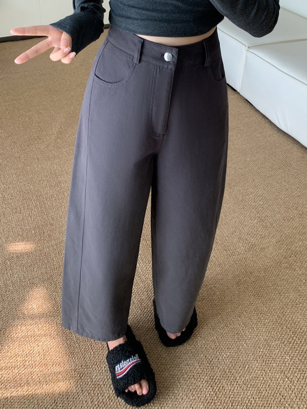 梅紫色洗水棉牛仔阔腿裤女秋冬新款小个子百搭外穿直筒休闲九分裤|undefined