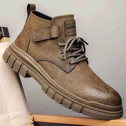 Martin boots for men's autumn and winter new style thick sole warm mid-top men's shoes high-top leather shoes casual black work boots