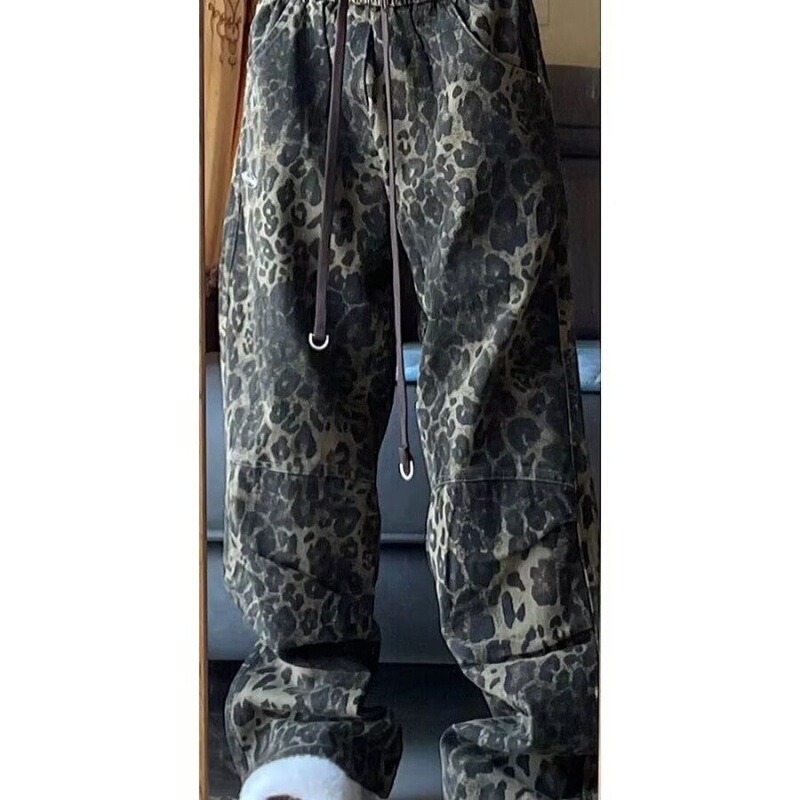 Cross-border American Fashion vibe Leopard Print Casual Pants Men's Wide Leg Design Sense Trendy 2024 New Straight Pants