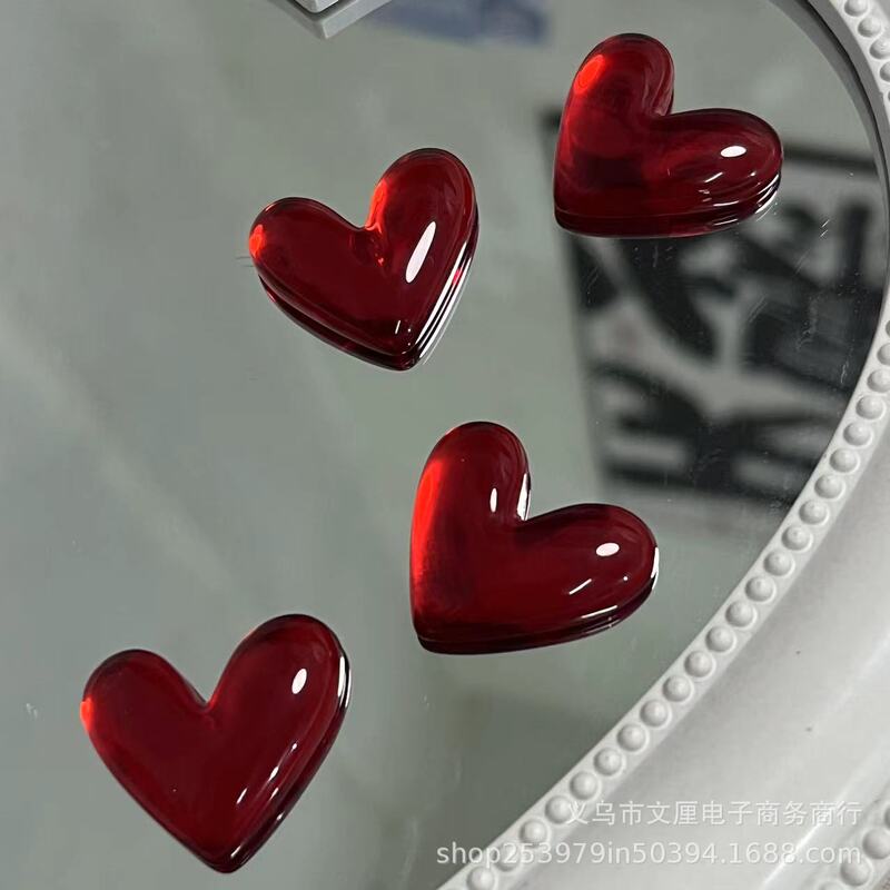 2023 autumn and winter New Morandi transparent red Love flat 23mmDiy handmade hair accessories jewelry wholesale