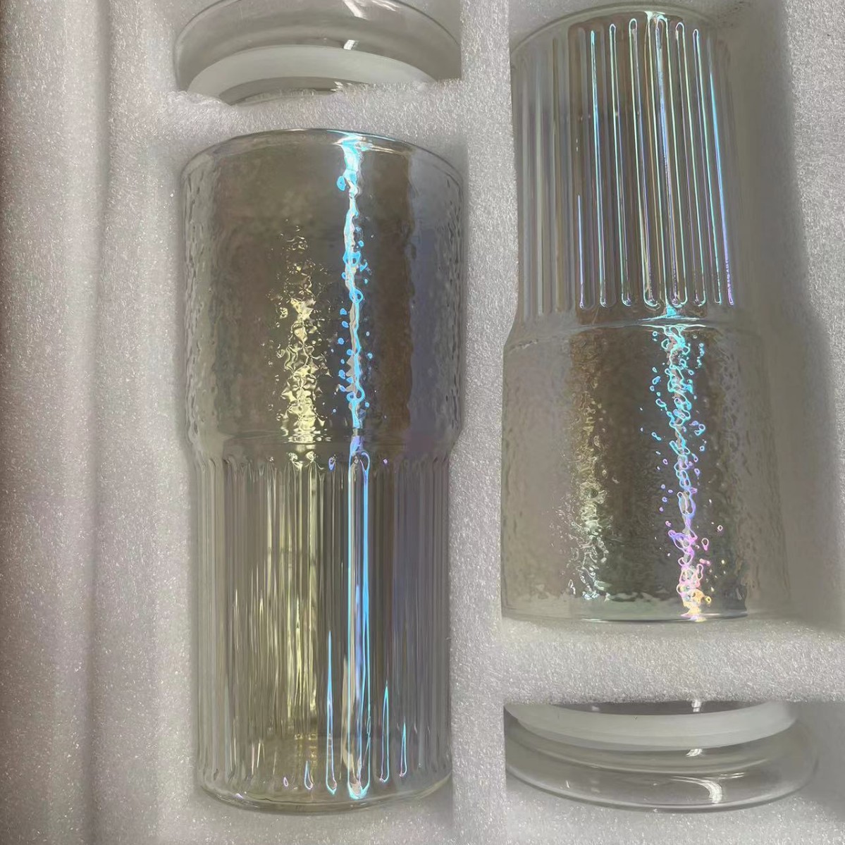 Taza de bebida fría de té con leche al por mayor de fábrica Taza de paja de vidrio creativo Taza de agua de patrón vertical simple ins Taza de café de alto valor