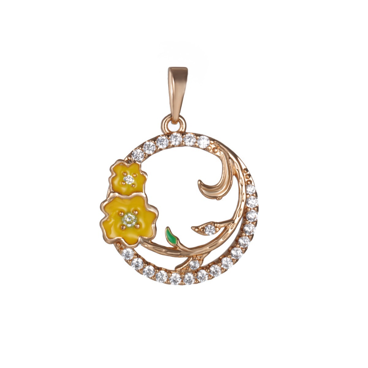 Joyería Xuping aleación dorada de color goteo de aceite micro incrustado con colgante de flores circulares de circonio coreano pequeño collar fresco para mujeres