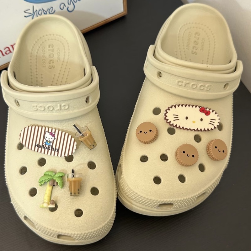 Cute Hawaiian Kitten Croc Shoes Shoe Flower Cartoon Milk Tea Cup Shoe Buckle Slippers Top Decoration Accessories