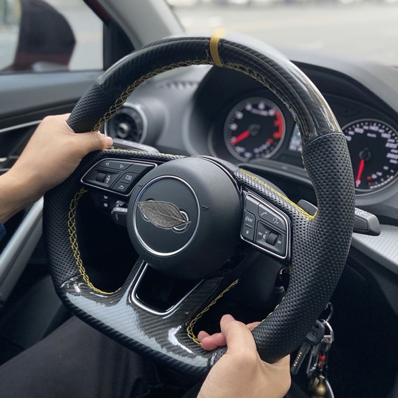 Cubierta del volante Lingdu costura a mano Passat Mai Sagitar CC Tiguan L Golf Tu Yue X Ang de cuero fibra carbono