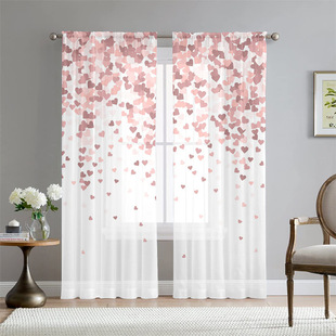 Amazon Explosions Simple and Elegant Plant Printed Window Screen Curtain Transparent Pervious Green Plant Creative Printed Window Screen Curtain Wholesale