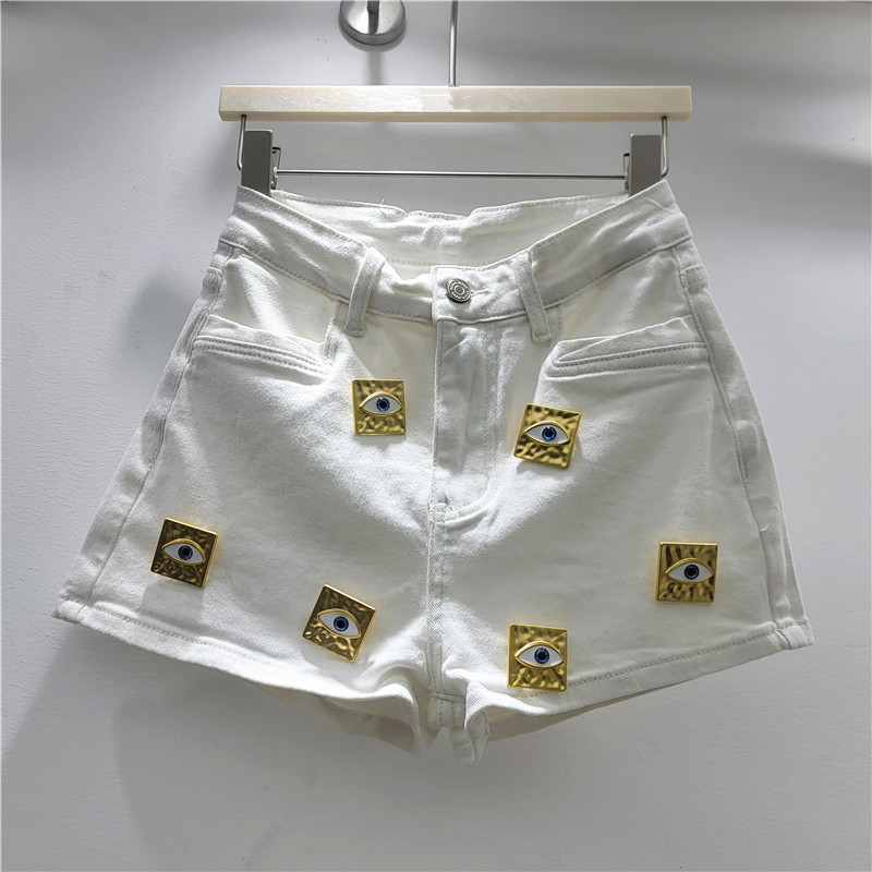 Pantalones Cortos de Mezclilla de Talle Alto para Mujer de Poliéster