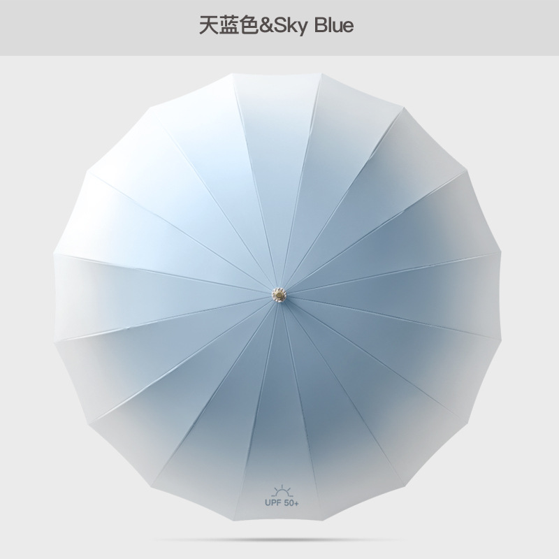 16 뼈 그라디언트 스트레이트 우산-스카이 블루