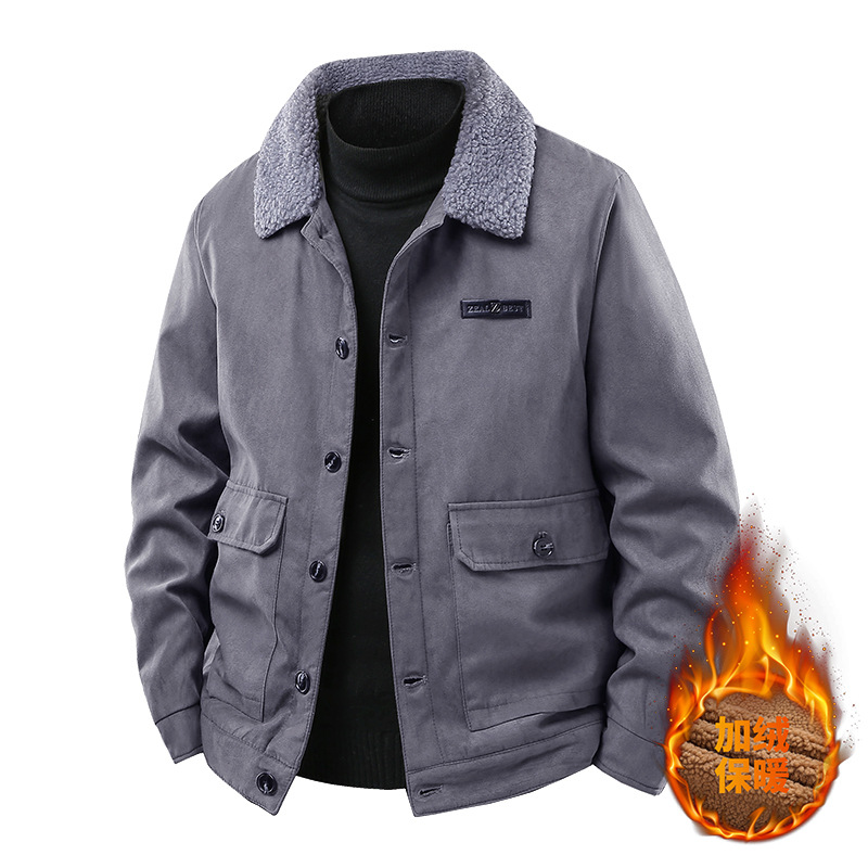 Transfronterizos de cachemira de piel de ciervo para hombres otoño y invierno ocio multifuncional chaqueta de cachemira gruesa de mediana edad chaqueta de cachemira