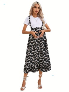 Maternity High Waist Midi Skirt Summer Casual Boho Ruffle