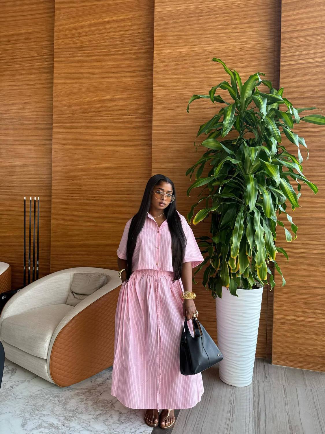 Women's Clothing Women's Style Striped Cardigan Shirt High Waist Slim Fit Tie Up Skirt Two Piece Set Fashion_ecoleips.com
