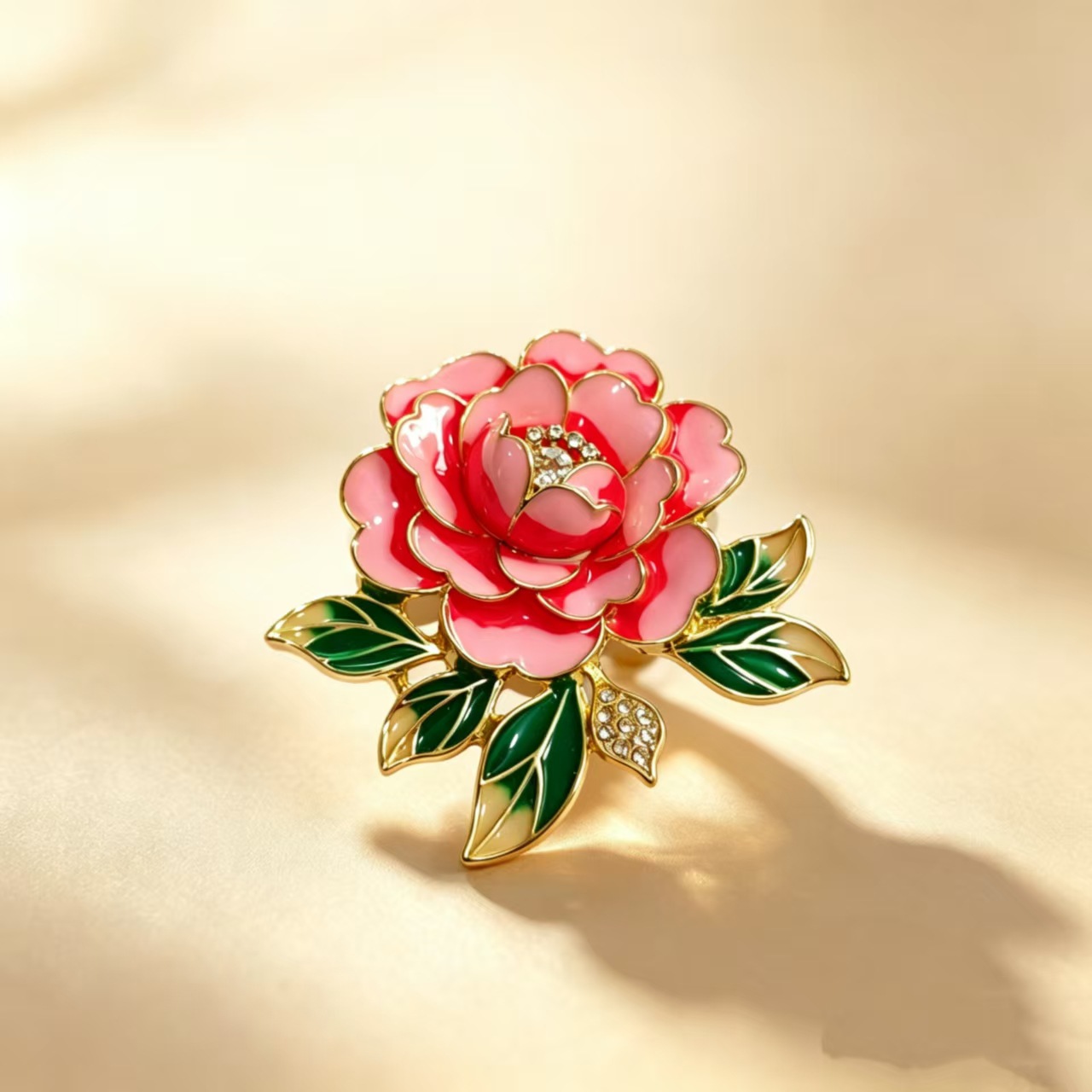 Chinese-style enamel peony brooch, cheongsam, Hanfu lapel pin, suit coat floral brooch accessory manufacturer