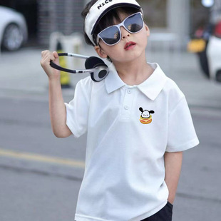 Summer Thin Pure Cotton Polo Shirts for Boys and Girls, New Summer Style, Medium and Large Kidsren's Cartoon Print Versatile Lapel Polo Shirts