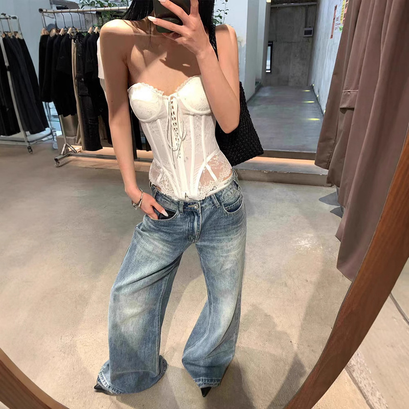 Hot Girl Sexy Backless Fishbone Tube Top Pure Lust Lace Slimming Short Fishbone Top