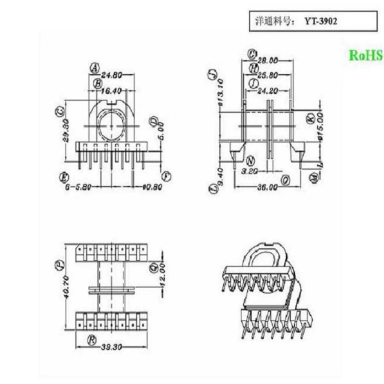 ER3942 Высокочастотный каркас ER39 каркас из электрической древесины трансформатор с двумя канавками каркас с двумя канавками каркас 7 7 7 с корпусом