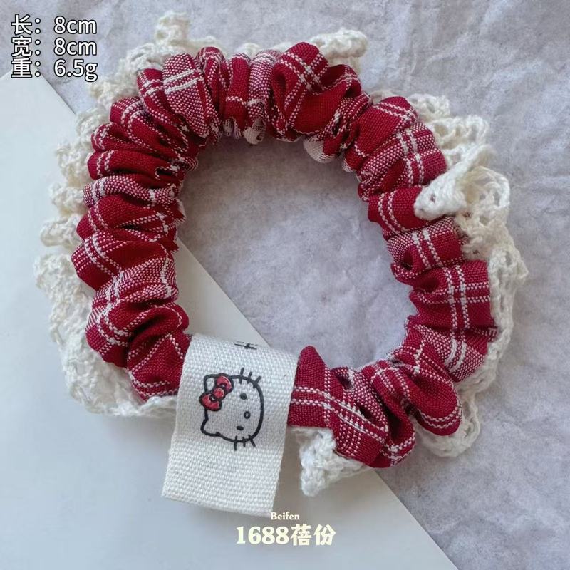 韩版百搭布标猫咪蕾丝边小肠发圈甜美少女扎发皮筋高弹力发绳儿童|undefined