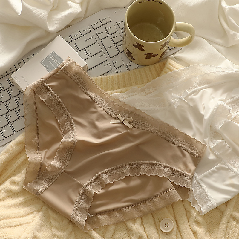 Summer Thin Ice Silk Underwear Women's Quick-drying Mid-waist Sexy Japanese Girl Lace Briefs for Students