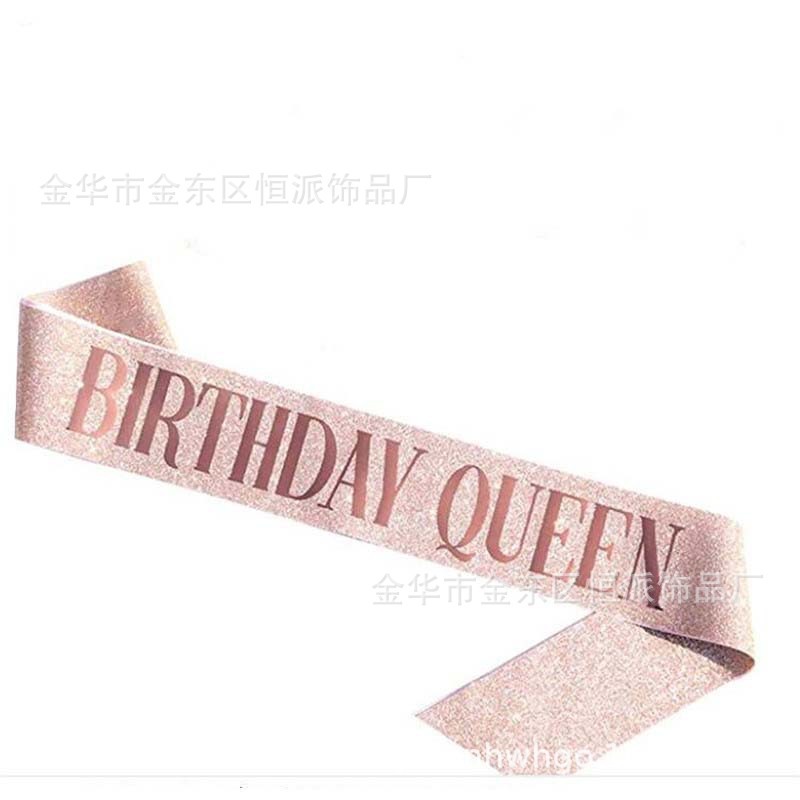 Cumpleaños en stock, banda de cumpleaños, correa de etiqueta, corona de oro rosa, correa de hombro