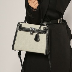 新款時尚經典拼接帆布二代凱莉包高級感單肩斜跨手提女包跨境