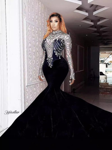 Costumes Model Catwalk Party Party Photo Sexy Rhinestone Fake See-through Dress Formal Dress