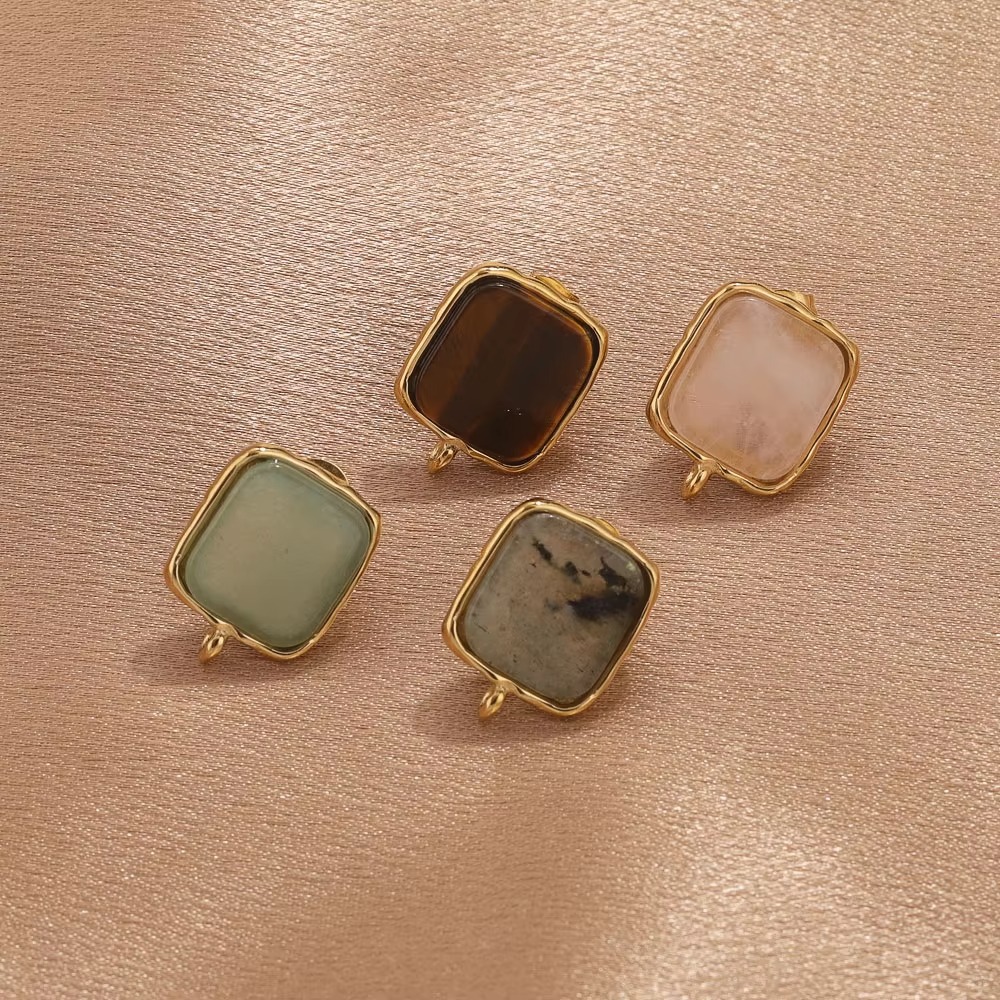 Acero inoxidable nicho diseño stud pendientes accesorios moda pendientes de piedra natural con anillo abierto moda pendientes simples al por mayor