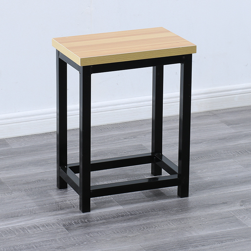 Taburete de taller al por mayor, línea de montaje de fábrica, taburete de trabajo, taburete cuadrado pequeño de acero y madera, taburete de hierro de comida rápida, oro de entrenamiento