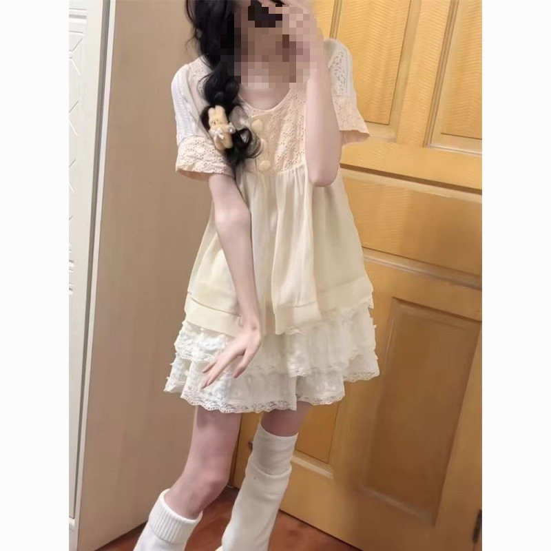 Japanese Style Girls' Two-Piece Set Cute Sweet Girl Short-Sleeve Top Gentle Shirt Sweet Half Skirt Outfit Summer