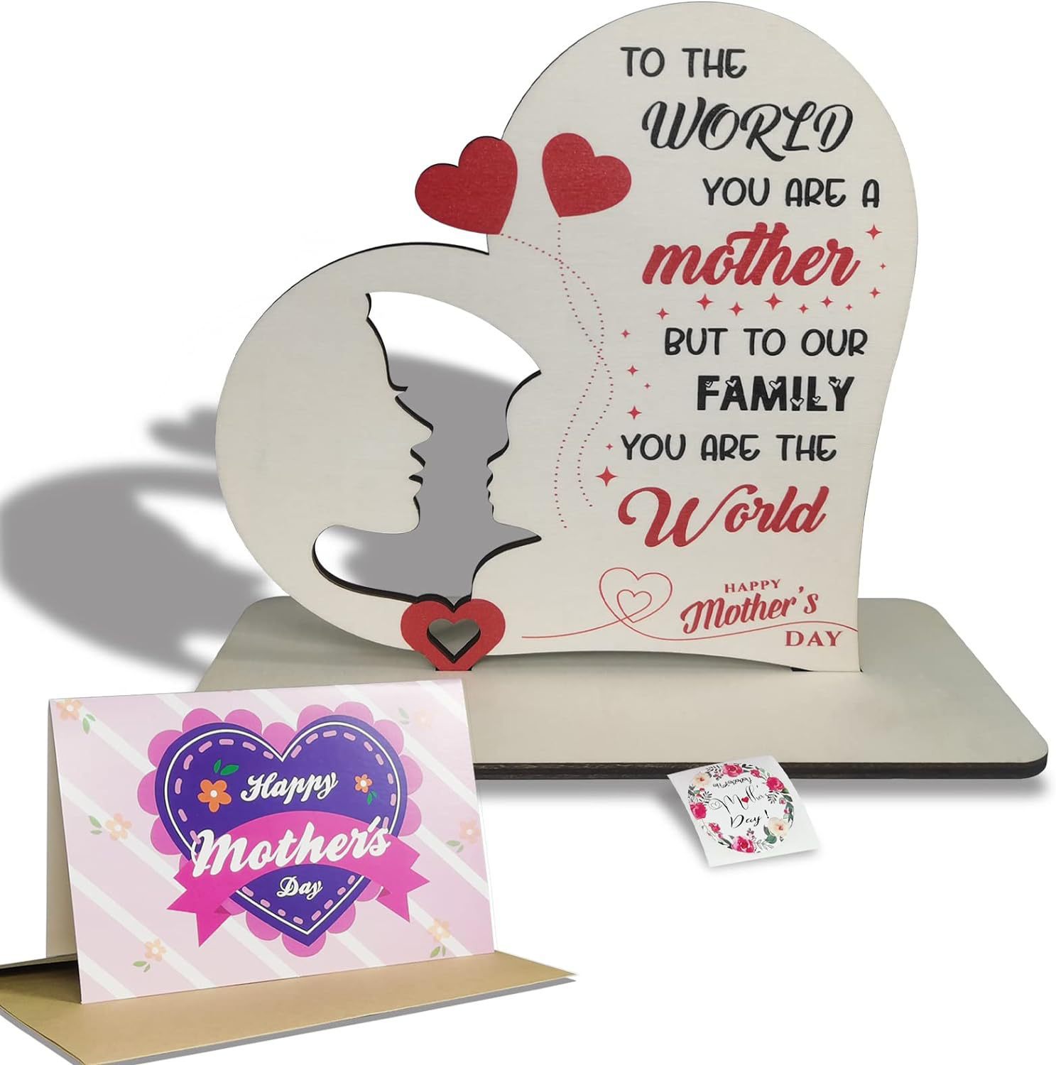 Cuelga transfronteriza regalo del día de la madre para mamá Día de la madre forma de corazón madera hueca decoración artesanía madre