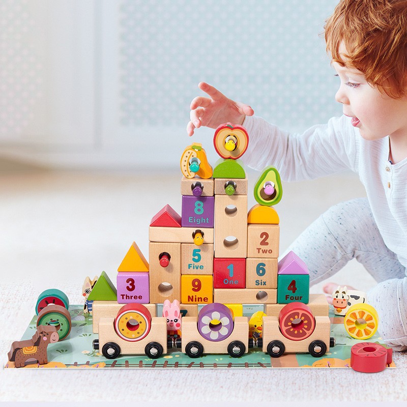 Educación temprana Ilustración forma digital cognición niños madera creativa granja bloques de construcción bebé dibujos animados bloques de construcción Coche