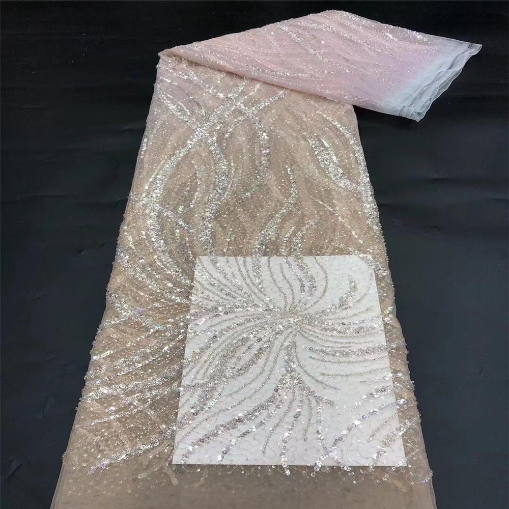 Encaje de Rayas con Cuentas de Hilo de Poliéster para Vestido de Novia